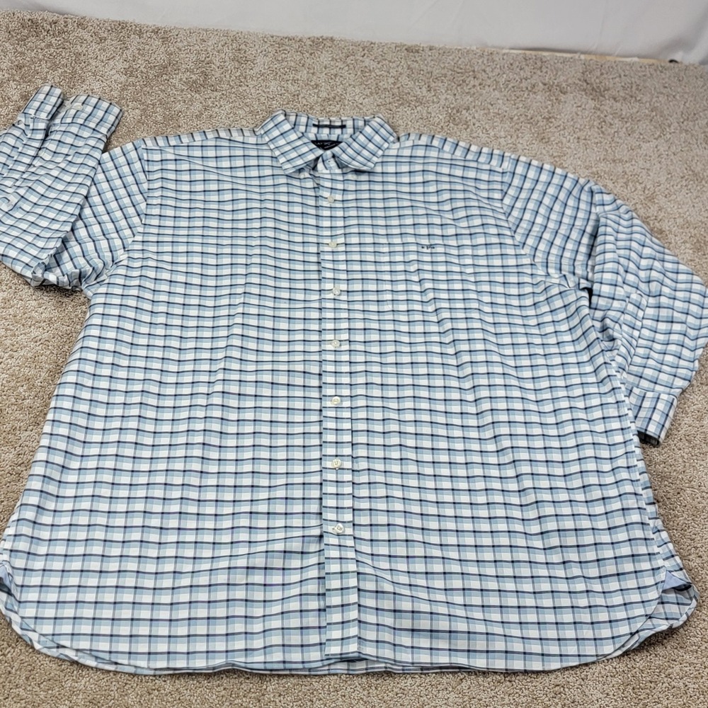Lands End Mens 19-35 Supima No Iron Oxford Blue Check Button Down Shirt SZ XXL